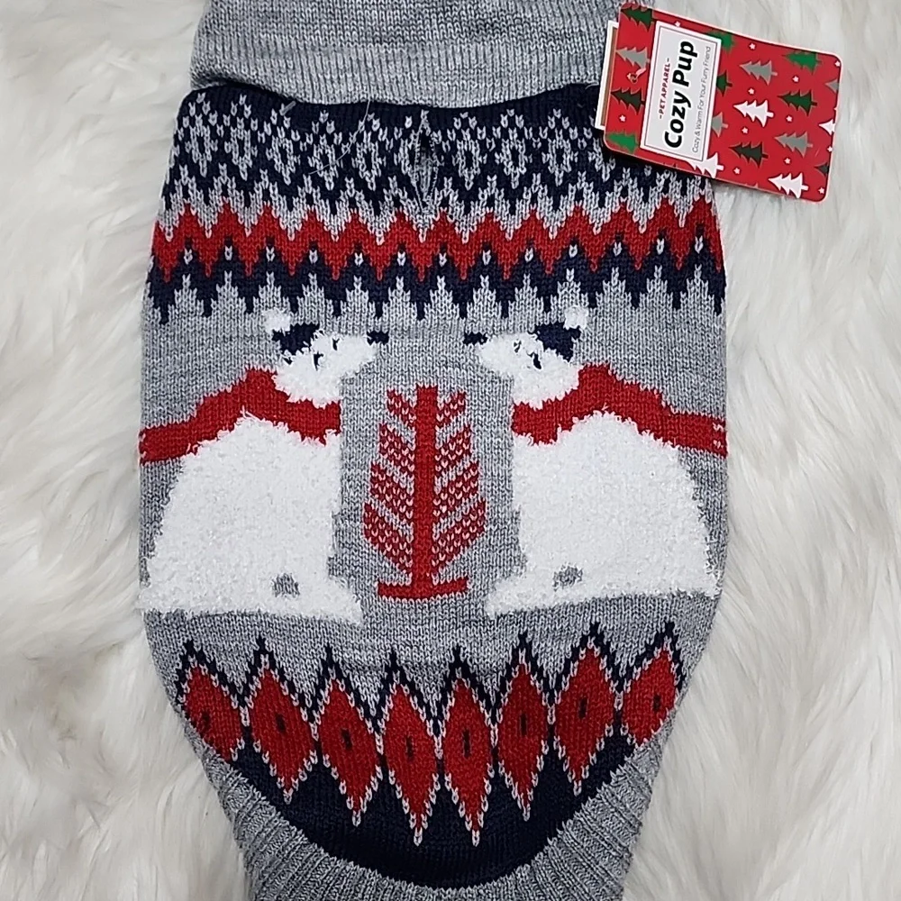 Hooded with Ears Gray & White Pet Dog Sweater with Polar Bear Design Small NWT
